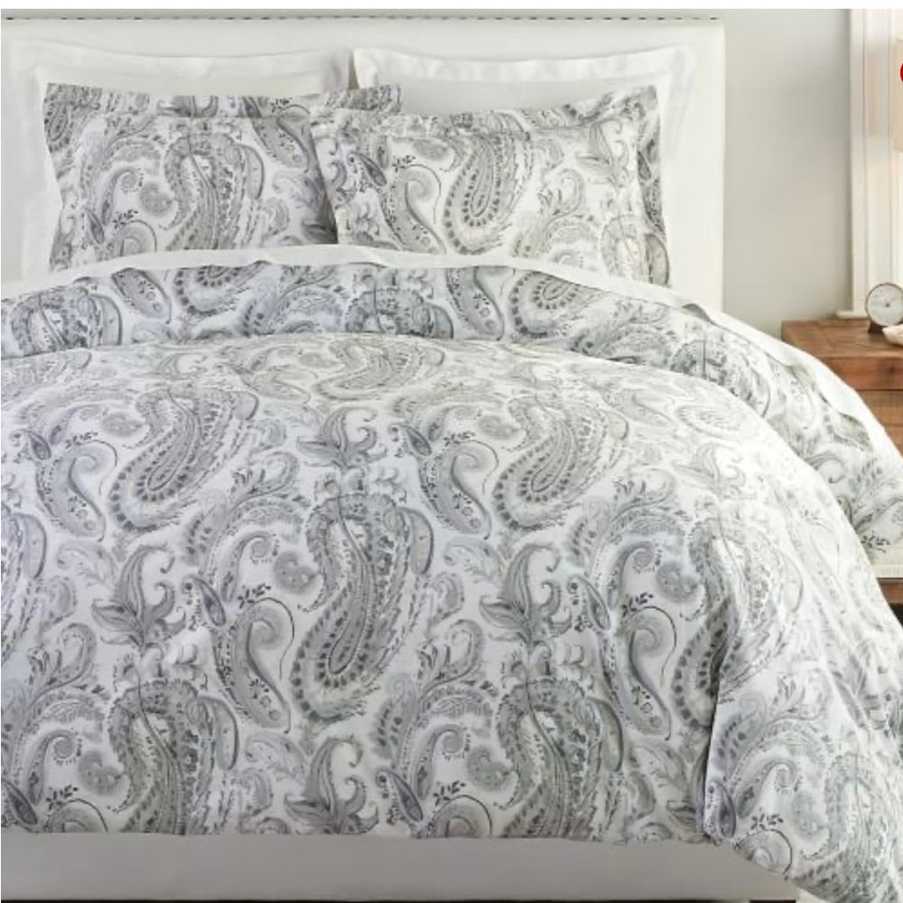 Potter Barn King Duvet & Two King Shams. Style Florrie Paisley Organic Cotton